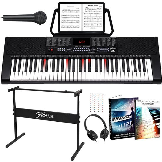 Finesse Keyboard Piano - Lighting - Stand & Accessories - 61 Keys - Digital Piano - Electric Piano - Child
