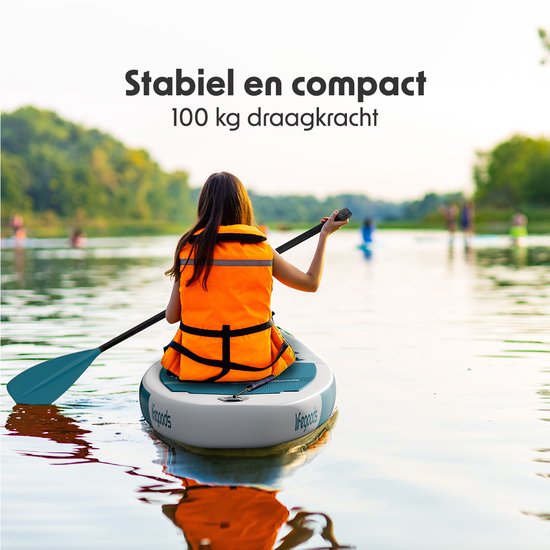 LifeGoods SUP Board All-round Compact - Capacité de charge 100 KG - 300 x 76 cm - Gonflable - Ensemble complet de SUP - Blanc/Aqua profond