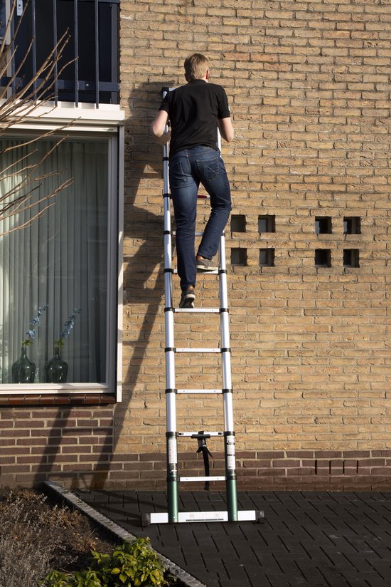 VONROC PRO Échelle télescopique - 3.8m - avec fermeture souple et barre transversale - Sûre et solide