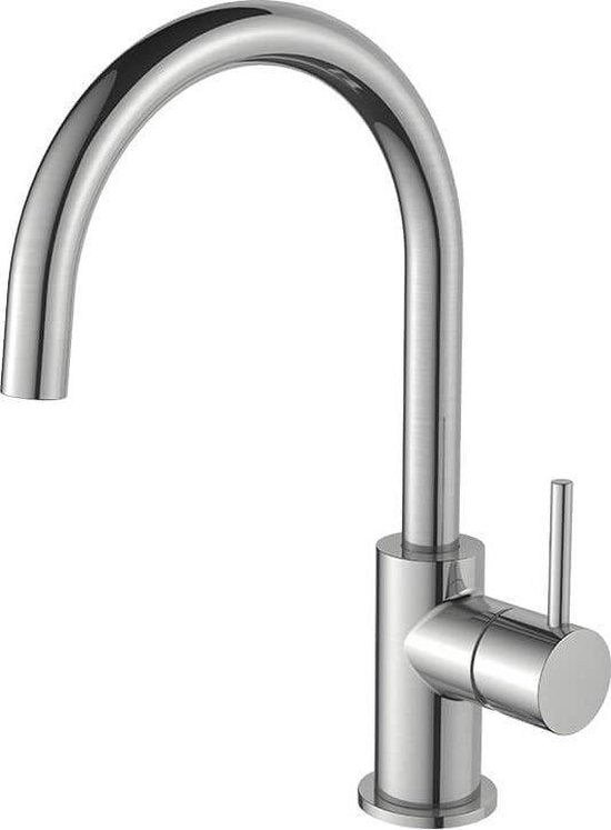 Mitigeur de cuisine Regn Luxe avec ColdStart – Économe en énergie et élégant – Bec haut (31,5 cm) – nickel brossé