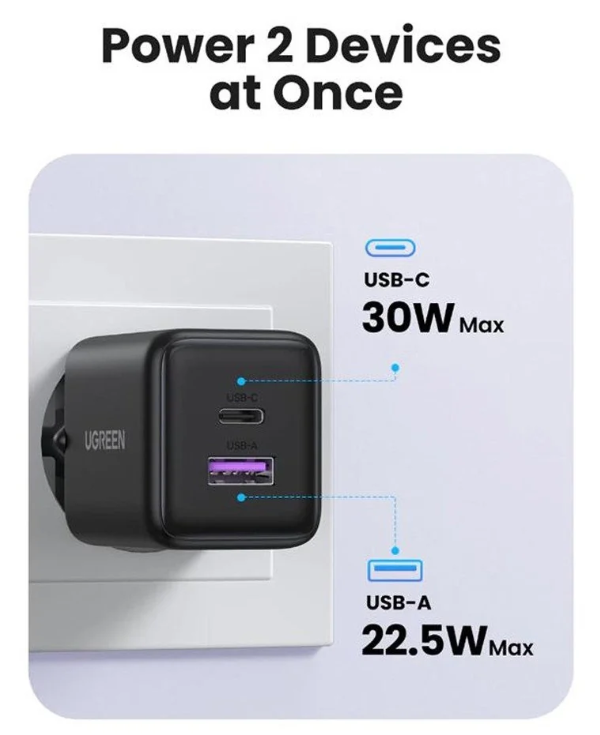 Chargeur réseau Ugreen X516 GaN 30 W - Rose - USB-A et USB-C