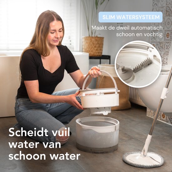 Techweise Mop System Mop with smart bucket - Adjustable handle - Complete Mop Set - Floor Wiper - Mop
