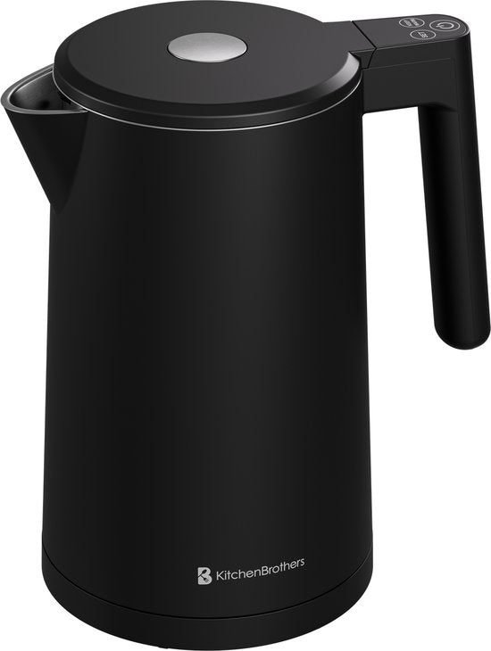 KitchenBrothers Bouilloire - 1,7L - Avec contrôle de la température - Électrique - Fonction maintien au chaud - Affichage - Double paroi - Cool-touch - 2200W - Noir
