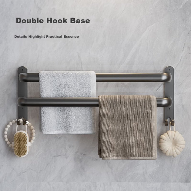 Porte-serviettes à double barre - 60 cm - Aluminium - Finition métallique mate - Montage sans perçage - 10,1 x 10,5 x 58,4 cm
