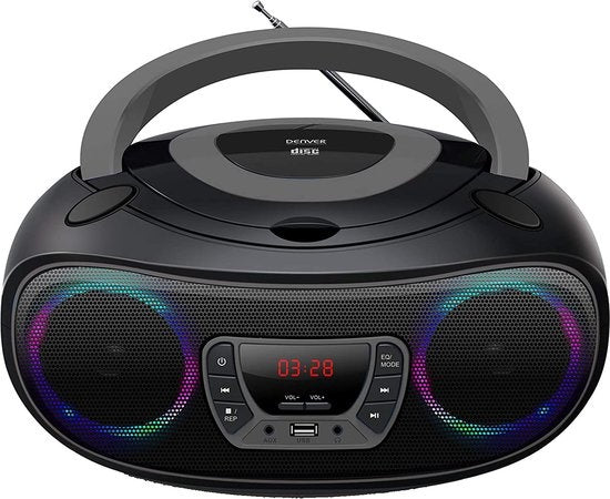 Denver Portable Radio CD Player Kids - Bluetooth - Light Effects - Boombox - AUX - FM - TCL212BT - Grey