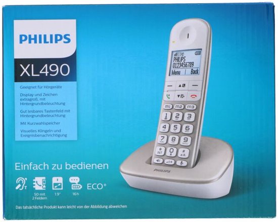 Philips XL4901S - Téléphone DECT - Téléphone sans fil pour personnes âgées avec 1 combiné - Grandes touches, augmentation du volume et compatibilité avec les aides auditives - Blanc