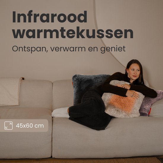 Auronic Coussin chauffant - Teddy - 45x60 - Sans fil - Rechargeable - Coussin électrique - Infrarouge - Taupe
