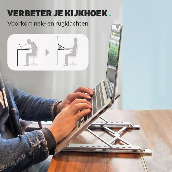 LURK® laptop stand Foldable - Support ergonomique pour ordinateur portable - Hauteur réglable - Ordinateur portable/book/tablette - Aluminium - 11 à 17 pouces