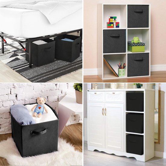 SWILIX® Panier de rangement multifonctionnel / Boîte de rangement - organiseur de placards - 6 pièces - 20 L - Noir