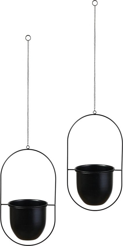 Lifa Living Modern Plant Hangers - Set of 2 - Black Plant Holders - Metal Hanging Flower Pot - Flower Hanger for Indoors - 21 x 15 x 38 cm