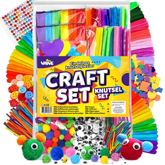 Vaive Craft Set 800-piece - Crafting Girls & Boys - Beads, Feathers, Pompoms & Wiggle Eyes - Craft Case - Crafting Tools - Crafting kits