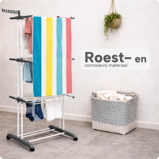 Séchoir à linge pliable avec roulettes - 6 étagères - Inoxydable - Utilisation à l'intérieur et à l'extérieur – Peu encombrant – Séchoir à linge XXL - BREND BR-2250