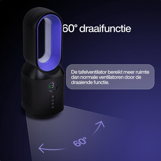 MATTI® - Ventilateur de table - Ventilateur sur pied - Sans pales et sans fil - Avec veilleuse - 3 vitesses - 8 heures d'autonomie