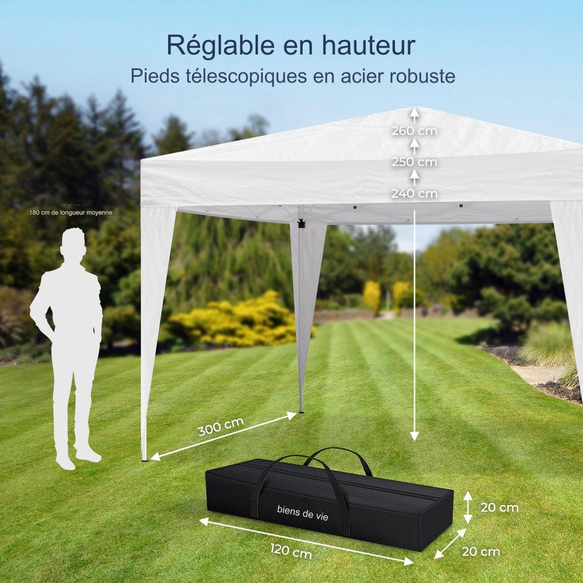 Tonnelle de jardin - LifeGoods - 3x3 m - Pliable - Imperméable - Avec sac de transport - Blanc