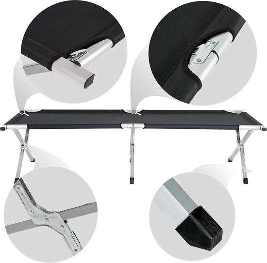 Lit de camp TecTake - xl lit de camp 190 cm - Noir - 401212
