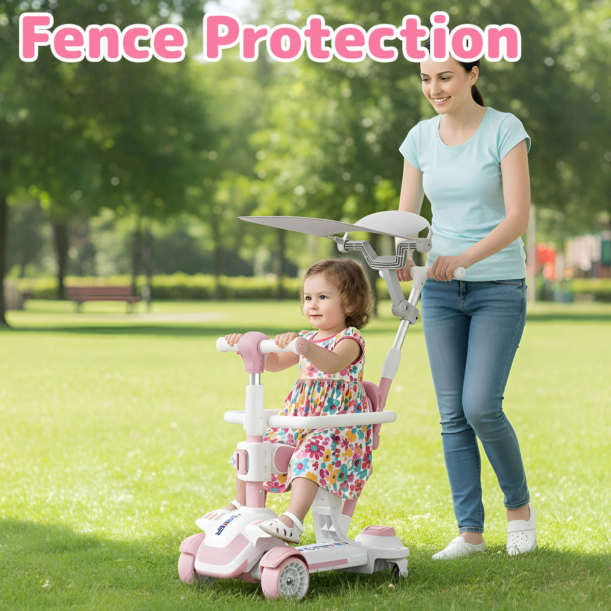Trottinette pour enfants Neuleb à 4 roues - Siège pivotant - Réglable - Rose - De 3 à 8 ans