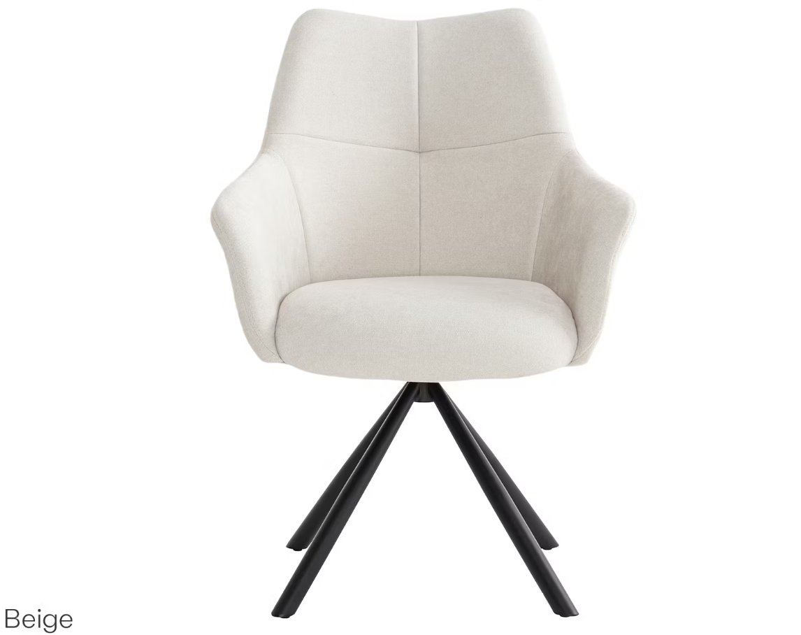 Criks Design - Chaise de salle à manger pivotante Oliver - Retour automatique 180° - 89,5x62x64,5 cm - Bull Denim/Métal - Beige