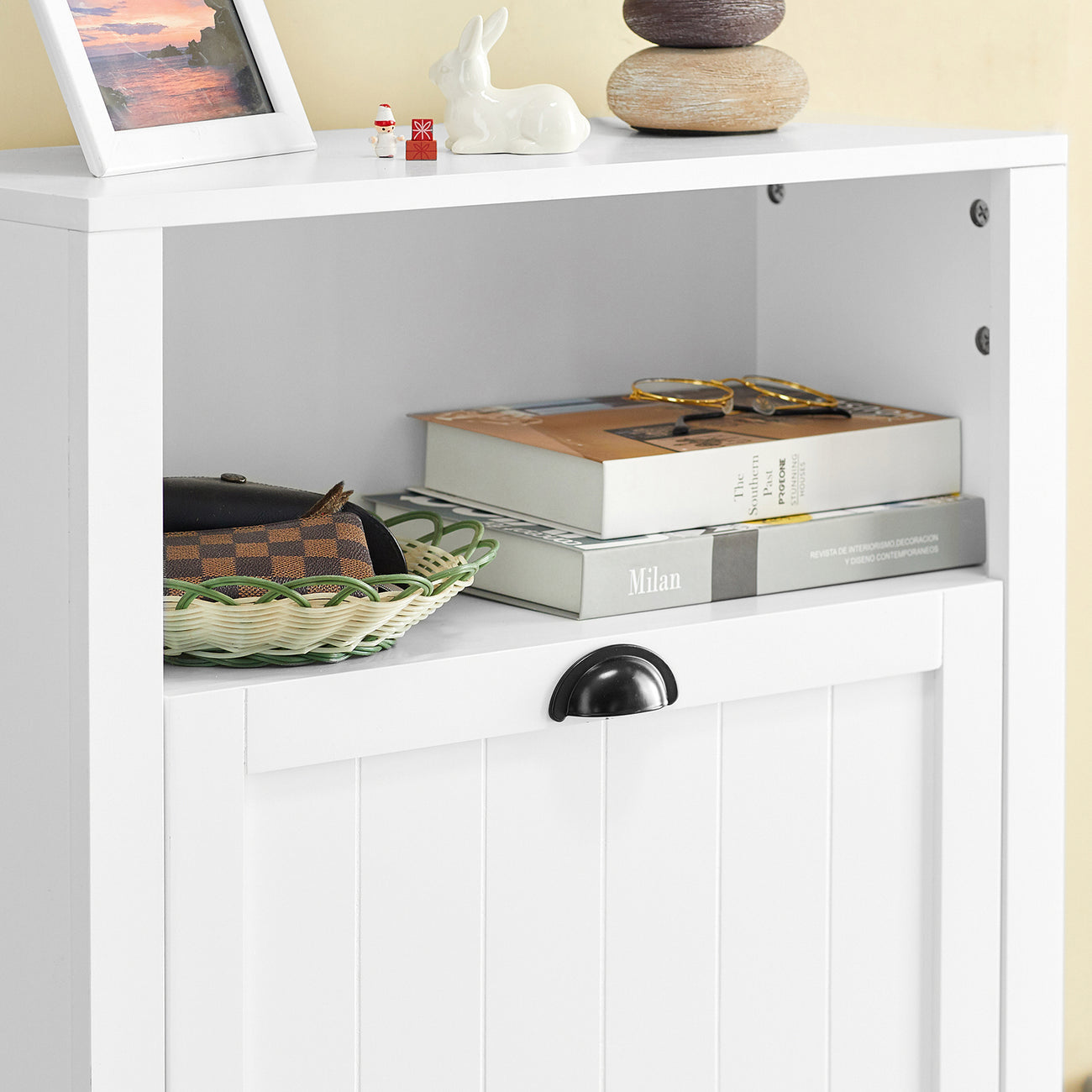 SoBuy FSR87-K-W Meuble à chaussures avec 2 abattants - 60 x 24 x 110 cm - Blanc