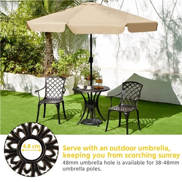 Yaheetech Table de jardin ronde Ø 78 x 75 cm - Bronze - Table de balcon en métal avec trou pour parasol