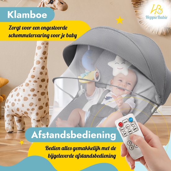 HeppieBabie Balançoire électrique - Options de musique et de balancement - Ceinture de sécurité à 5 points - Balançoire pour bébé - Balançoire pour bébé - Avec Ebook