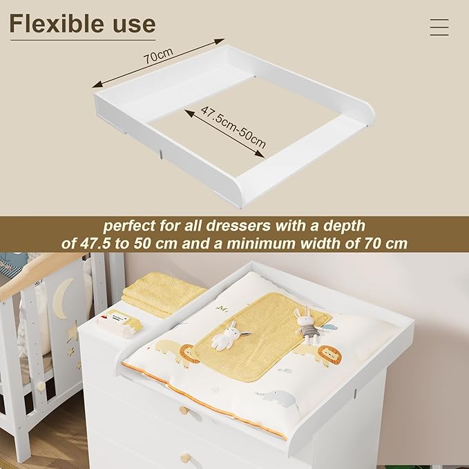 WOLTU WT007 table à langer pour commode - MDF blanc - profondeur réglable de 46,5 à 50 cm