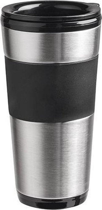 Bestron Cafetière avec tasse thermos, pour café filtre moulu et idéal pour le camping, 2 grandes tasses, 750 Watt, acier inoxydable, Couleur : argent/noir