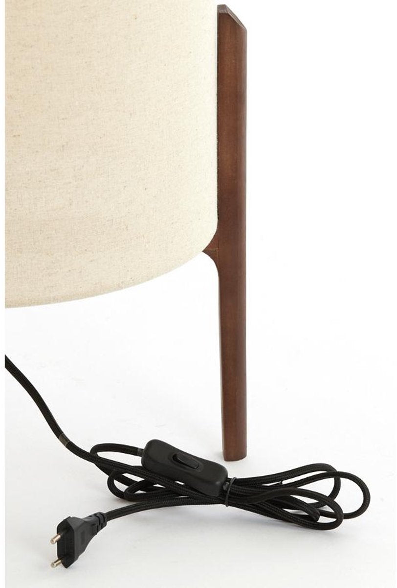 Light & Living Lampe de table Litto - Bois brun foncé - Abat-jour tissu crème Ø35cm