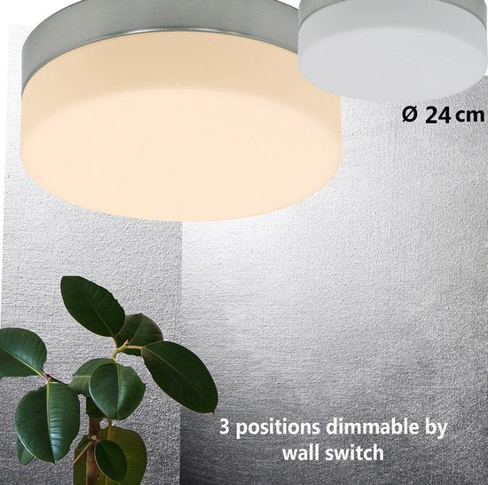 Plafonnier Steinhauer Ikaro 1363ST en acier, Ø 24 cm - Design moderne avec variateur à 4 positions, adapté à un usage intérieur et aux zones 2 et 3 de la salle de bains
