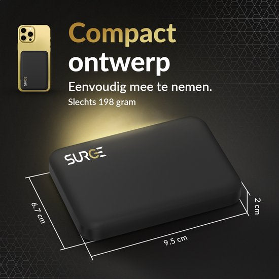 Surge Wireless Powerbank 10000mAh - compatible Magsafe - Chargeur rapide 22,5W - Convient à l'iPhone 12, 13, 14, 15, 16