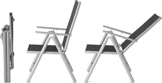 909 Outdoor - Chaises de jardin - Lot de 2 - Dossier réglable - Pliable - Chaises d'assise - Aluminium et Textile - 69 x 56 x 106 cm