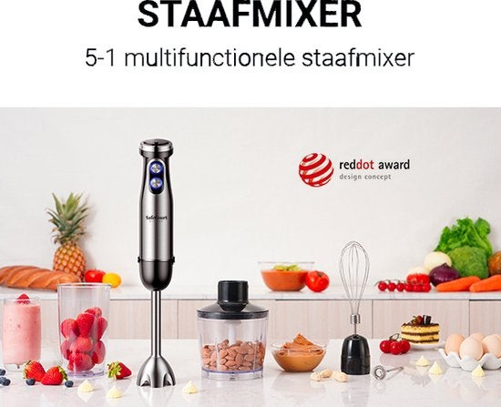 Ensemble de mixeurs à main 6 pièces Safecourt Kitchen - 1000 Watts - Hachoir - 20 vitesses - Comprend un mousseur à lait et une tasse à mesurer