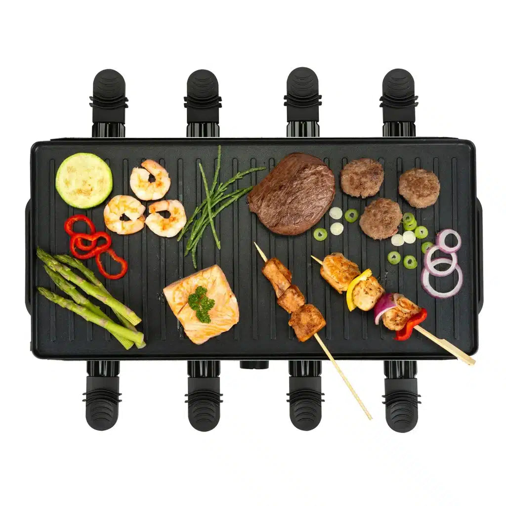Set à raclette Gourmette Pure Gourmet – Noir – 8 personnes – 21 x 42 cm – Sans PFAS, avec plaque de cuisson réversible