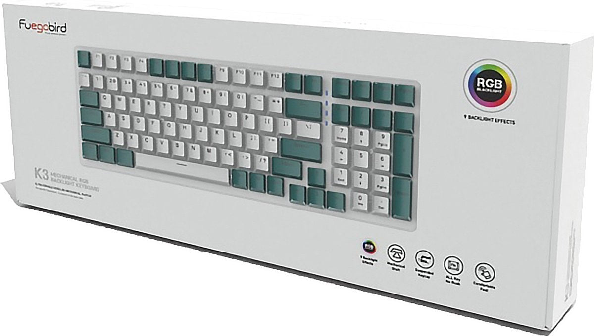 "Clavier de jeu mécanique Fuegobird K3 - 100 touches - Switch rouge - QWERTY - Rétroéclairage RGB - Gris/Orange"