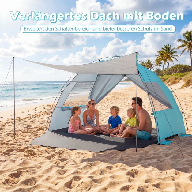 Coast Strandtent 260 × 150 × 160 cm – Abri de plage avec auvent, protection UV UPF 50+, fenêtres en filet et sac de transport – Bleu