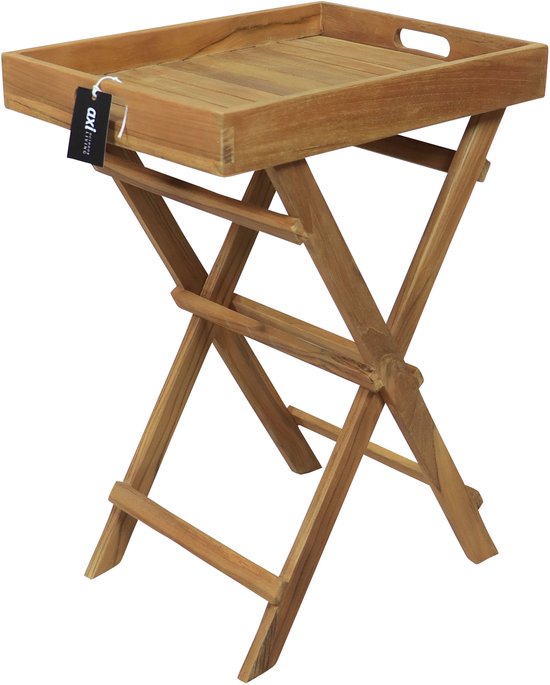 Table d'appoint pliable AXI Inda Teak – Avec plateau amovible – 39 x 29 x 50 cm – Bois de teck – Légère – Pliable – Pour le jardin, la terrasse et le balcon
