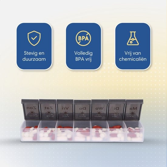 SafeLife XL boîte à médicaments 7 jours avec compartiments matin/soir - néerlandais - boîte à pilules - grands compartiments - boîte à pilules 7 jours
