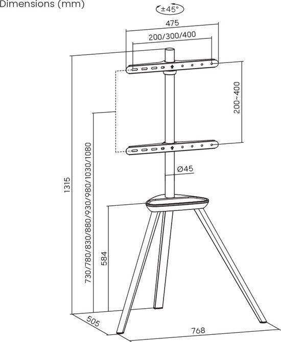 VDD TV Stand - Floor Stand - Studio Tripod - Easel Design - Jusqu'à 65 pouces - Noir
