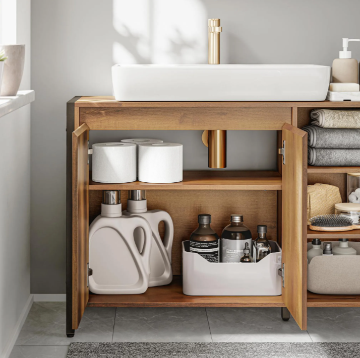 Meuble sous-lavabo SoBuy 90 x 30 x 60 cm - Marron/Noir - 2 portes - 3 étagères