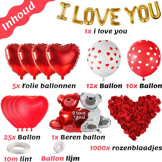 Feestio Set de décoration pour la Saint-Valentin - Décoration - Guirlande - 1000 pétales de roses inclus - Cadeau pour maman / elle