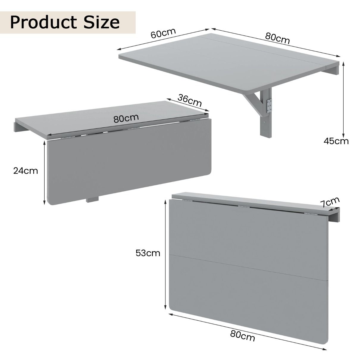 Table pliante murale Coast - bureau pliant - design peu encombrant - gris 80 x 60 x 45 cm