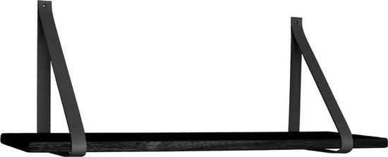 Etagère murale noire avec sangles en cuir - 120x20 cm - House Nordic - Salon - Noir - caoutchouc ; Cuir véritable - Salon - En stock