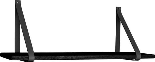 Etagère murale noire avec sangles en cuir - 120x20 cm - House Nordic - Salon - Noir - caoutchouc ; Cuir véritable - Salon - En stock