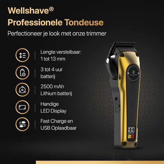 Tondeuse Wellshave Homme Deluxe - Tondeuse pour tête et barbe - Tondeuse Homme Cheveux de tête - Tondeuse Homme - Tondeuse à cheveux - Tondeuse