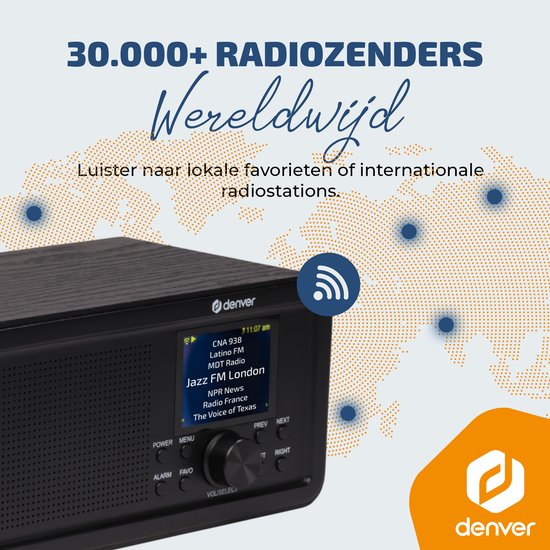 Denver DAB Internet radio - DAB - FM - Radio Internet - Radio d'urgence - Bluetooth - Fonction d'alarme - DIR200