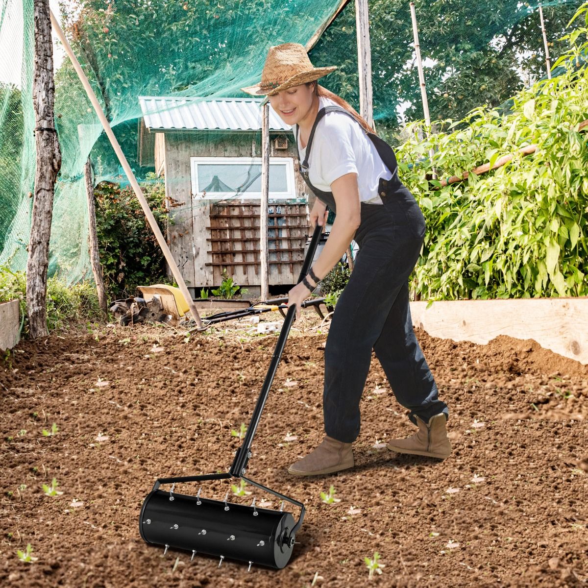 Coast Manual Lawn Aerator 44 x 128 cm - Black - Scarificateur à rouleau avec pointes et tambour remplissable