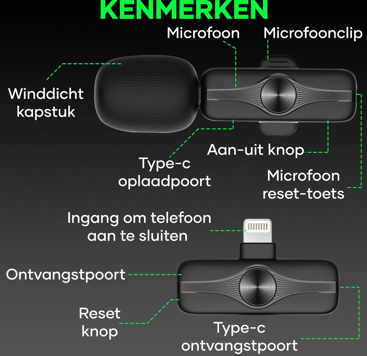 MATTI® - Microphone sans fil - Microphone iPhone - Microphone Bluetooth - Tie Pin - Lightning