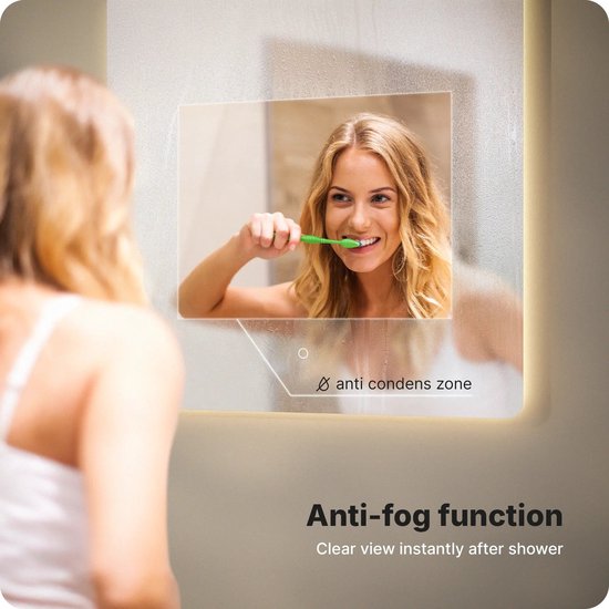 Miroir de salle de bains Mirlux avec éclairage LED et chauffage – Miroir mural carré – Miroir de douche anti-buée – Sans cadre – 80 x 80 cm