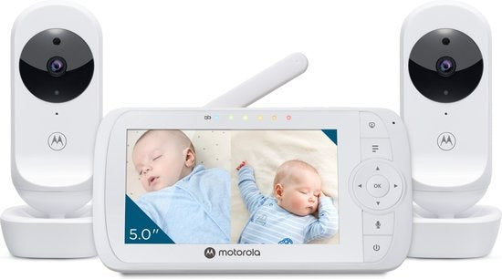 Motorola Babyphone avec écran divisé de 5 pouces et 2 caméras - Vision nocturne - Microphone intégré