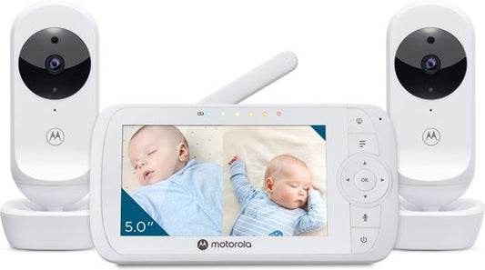 Motorola Babyphone avec écran divisé de 5 pouces et 2 caméras - Vision nocturne - Microphone intégré