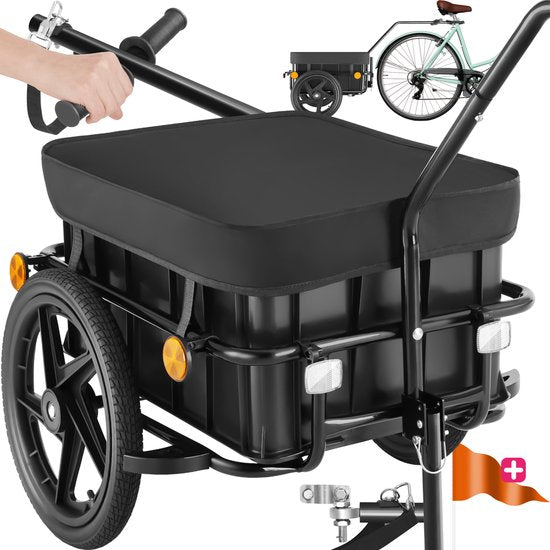 tectake® 2-in-1 bike trailer - Chariot à bagages et poussette - Remorque pour vélos, VTT et eBikes - Remorque de transport avec barre de remorquage - Avec bâche et pneus - Capacité de charge maximale 50kg
